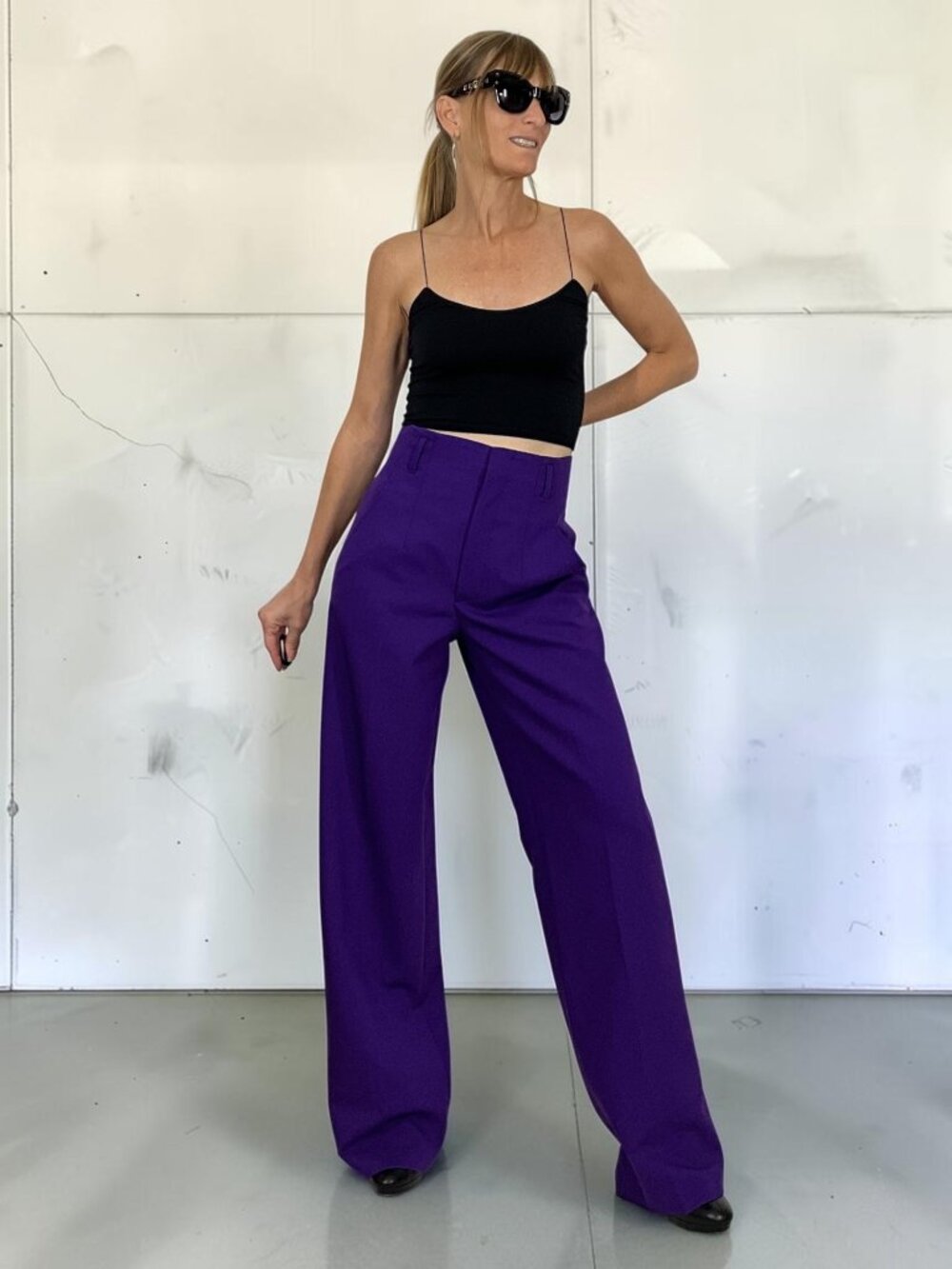 ZARA Wide Leg High Rise Trouser Pant S Royal Purple Fall Trendy